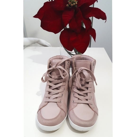 🔻Call It Spring🌸High Top Pink Faux Suede Wedge Sneaker - Picture 6 of 9